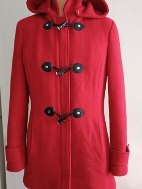 Calvin Klein Red Hooded Toggle Pea Coat M